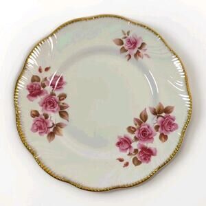 Vintage Regal Heritage Bone China Plate Pink - Roses Gold Trim - England